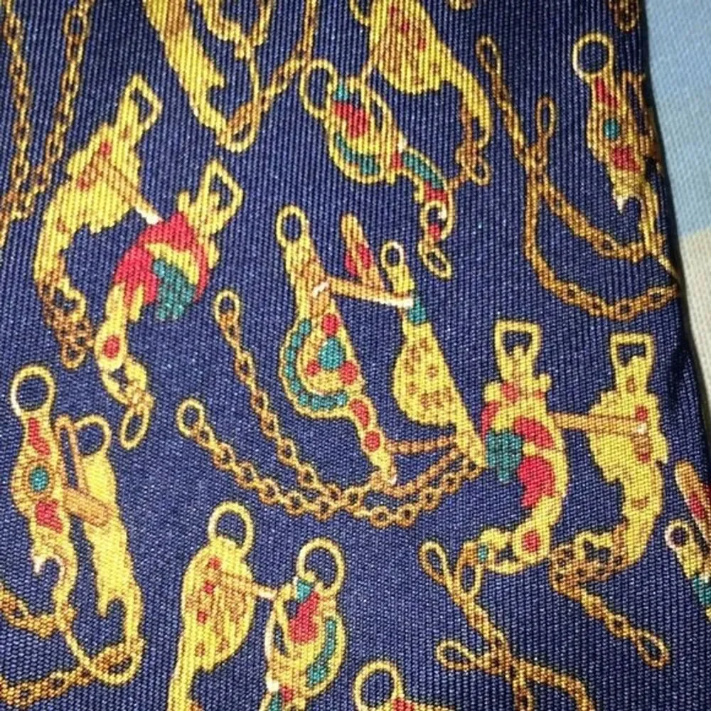 Salvatore Ferragamo Blue Gold Horse Bit Silk Tie Made in Italy Designer Preppy - Picture 5 of 10